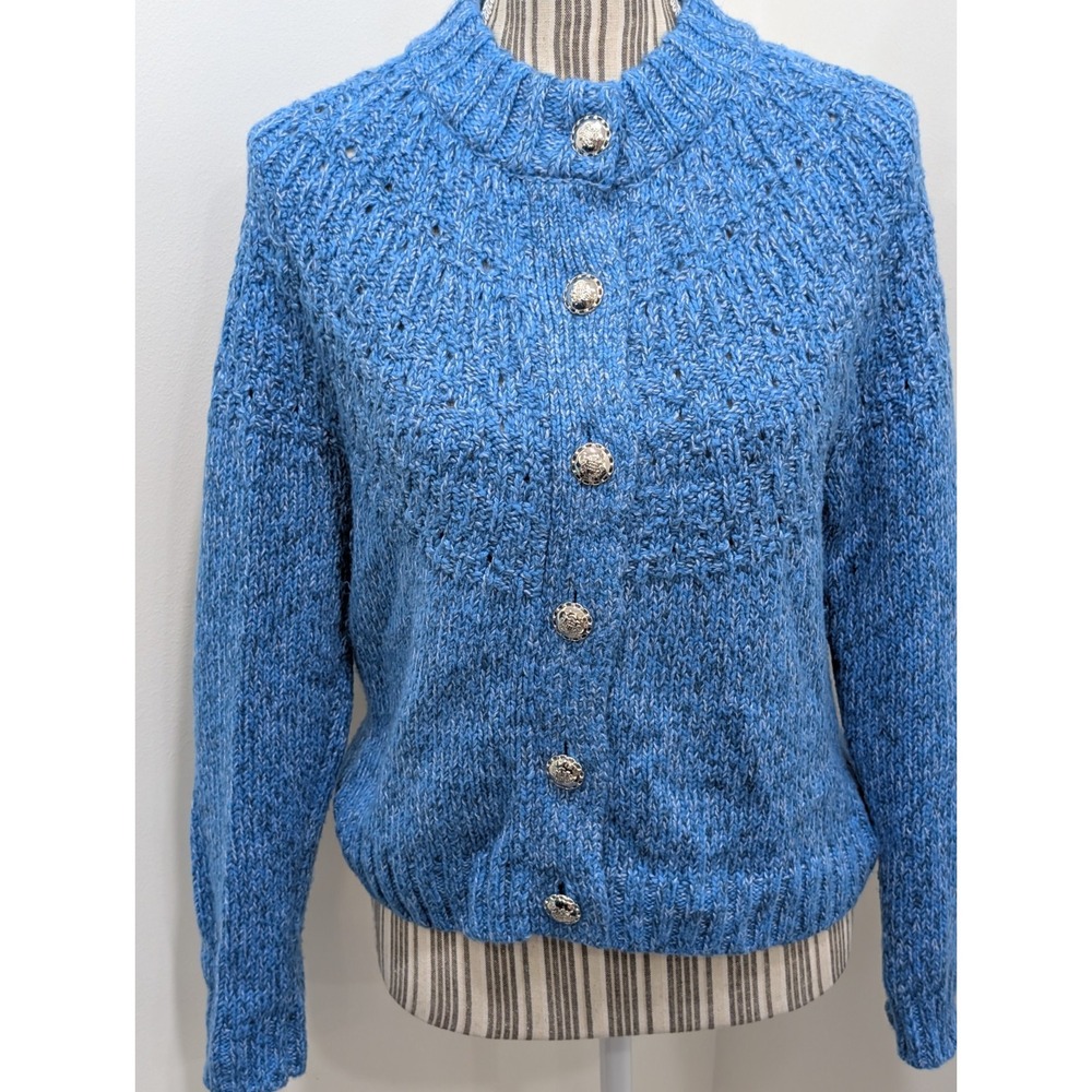 NWOT Talbots Pointelle Mockneck Cardigan Sweater Chunky Knit PS Turquoise $139